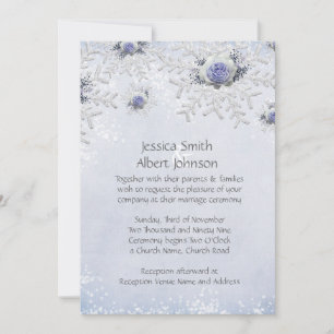 Christmas Blue Roses Snowflakes Wedding Invite