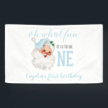 Christmas Blue Santa First Birthday Banner<br><div class="desc">Oh what fun,  it is to be One! Christmas blue Santa first birthday party banner with watercolor vintage santa.</div>