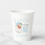 Christmas Blue Santa First Birthday Paper Cups<br><div class="desc">Oh what fun,  it is to be One! Christmas blue Santa first birthday party plates with watercolor blue santa.</div>