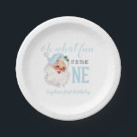Christmas Blue Santa First Birthday Paper Plate<br><div class="desc">Oh what fun,  it is to be One! Christmas blue Santa first birthday party plates with watercolor blue santa.</div>
