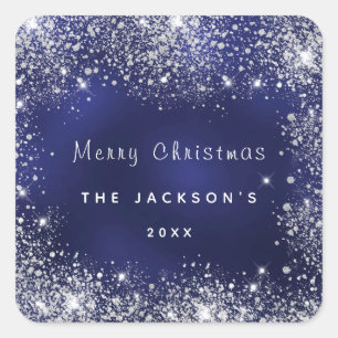 Christmas blue Silver glitter Square Sticker