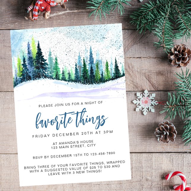 Christmas Blue Simple Trees Favourite Things Party Invitation (Creator Uploaded)
