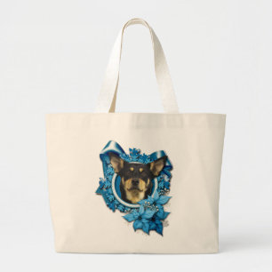 Christmas - Blue Snowflake - Australian Kelpie Large Tote Bag