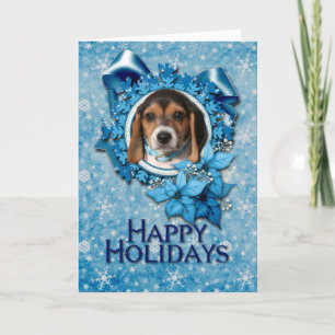 Christmas - Blue Snowflake - Beagle Puppy Holiday Card