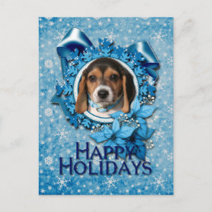 Christmas - Blue Snowflake - Beagle Puppy Holiday Postcard