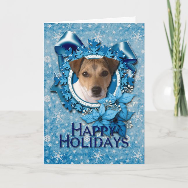 Christmas - Blue Snowflake - Jack Russell Holiday Card (Front)