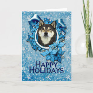 Christmas - Blue Snowflake - Shiba Inus - Yasha Holiday Card