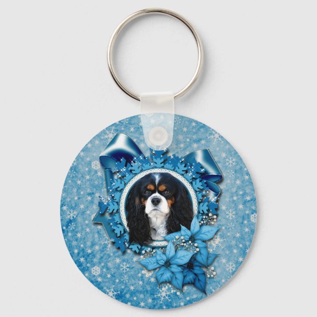 Christmas - Blue Snowflakes - Cavaliers Keychain (Front)