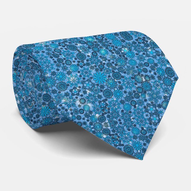 Christmas Blue Snowflakes Elegant Holidays Tie (Rolled)
