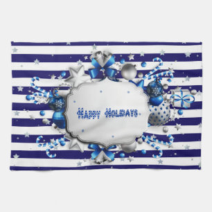 Christmas Blue Striped Kitchen Towel