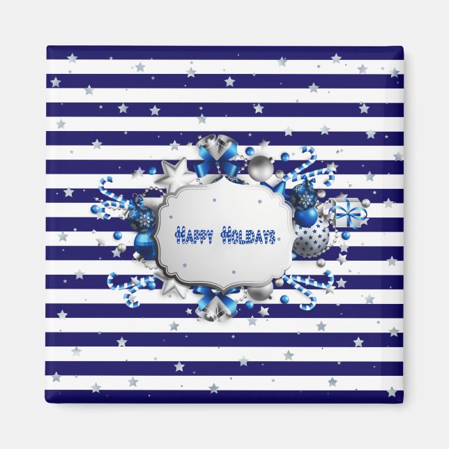 Christmas Blue Striped Magnet (Front)