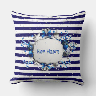 Christmas Blue Striped Throw Pillow