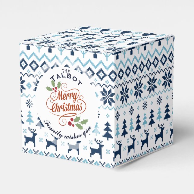 CHRISTMAS Blue Traditional personalized Favour Box (Front Side)