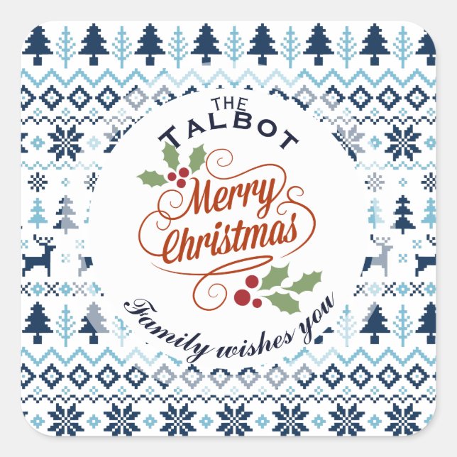 CHRISTMAS Blue Traditional personalized R Sticker (Front)