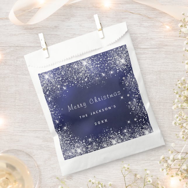 Christmas blue white glitter dust silver favour bag (Clipped)