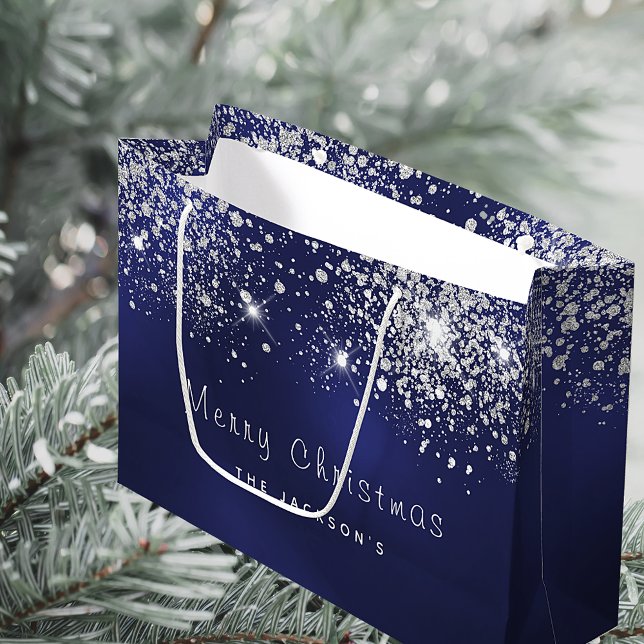 Christmas blue white glitter dust silver large gift bag (Creator Uploaded)