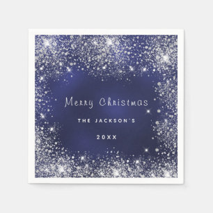 Christmas blue white glitter dust silver napkin