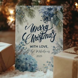 Christmas Blue Winter Florals Holiday Card