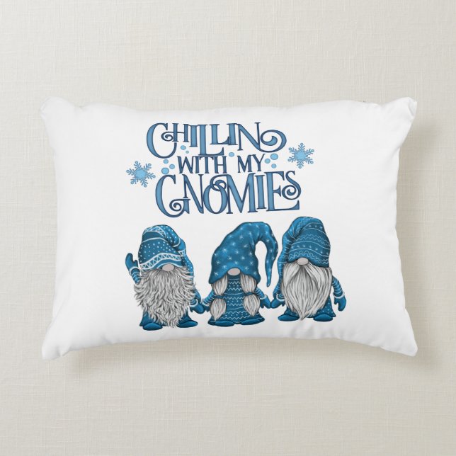 Christmas Blue Winter Trio Chillin With My Gnomies Accent Pillow (Front)