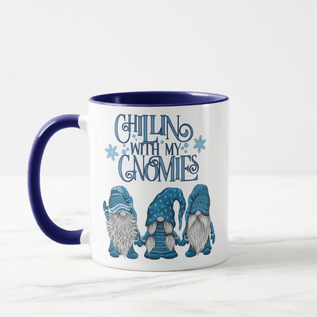 Christmas Blue Winter Trio chillin With My Gnomies Mug (Left)