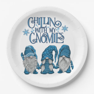 Christmas Blue Winter Trio Chillin With My Gnomies Paper Plate