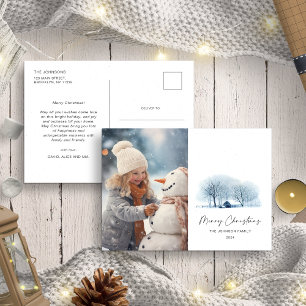 Christmas Blue Winter Village Rustic Landsca Photo Postcard