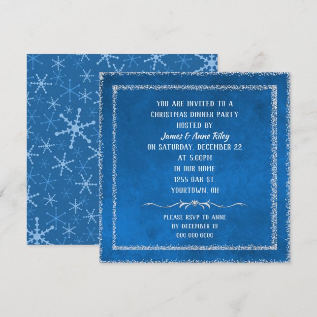 Christmas blue with glitter border invite (Front/Back)