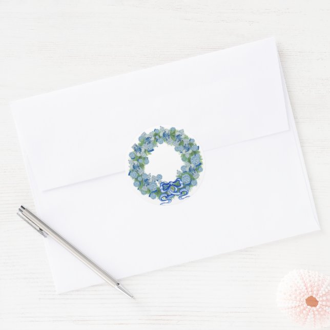 Christmas Blue Wreath Chinoiserie Ginger Jar Jars  Classic Round Sticker (Envelope)