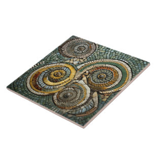 Christmas blue yellow abstract snailcore art tile