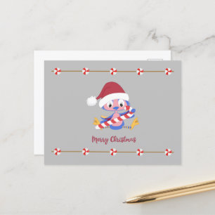 Christmas Bluebird Candy Cane Customizable Text Holiday Postcard