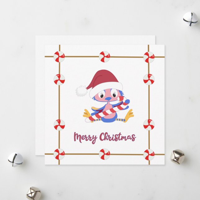 Christmas BlueBird Candy Frame Customizable Holiday Card (Front/Back In Situ)