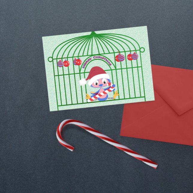 Christmas BlueBird in Ornate Cage Customizable Holiday Card (Creator Uploaded)