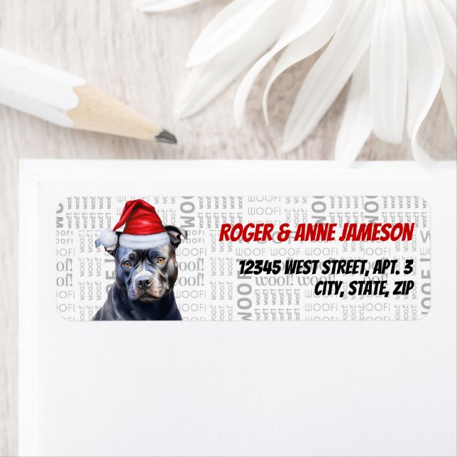 Christmas Bluenose Pitbull Dog Return Address (Insitu)