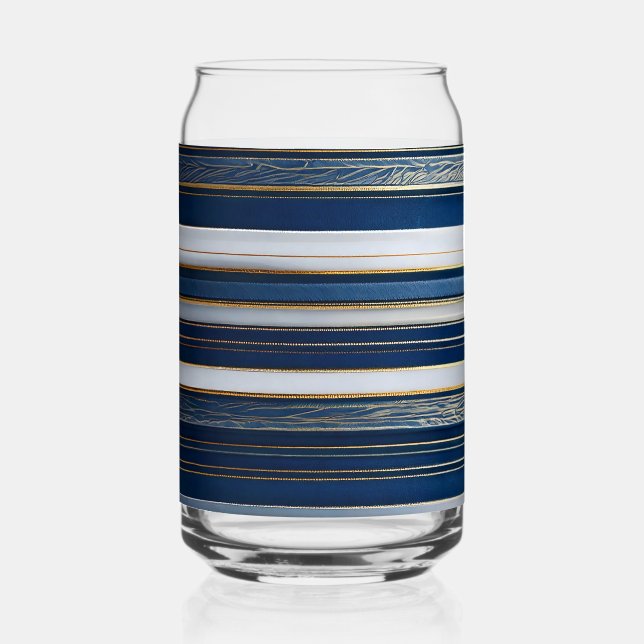 Christmas Blues Stripes Blue White  Can Glass (Front)