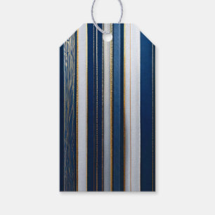 Christmas Blues Stripes Blue White Gold Gift Tags
