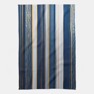 Christmas Blues Stripes Blue White Gold Kitchen Towel