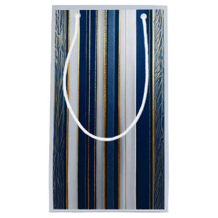 Christmas Blues Stripes Blue White Gold Small Gift Bag