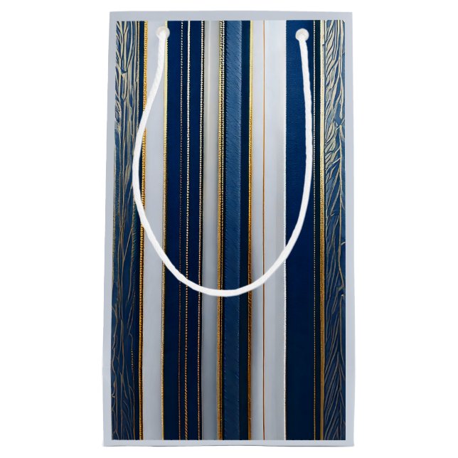 Christmas Blues Stripes Blue White Gold Small Gift Bag (Front)