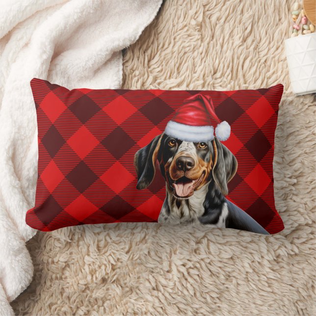 Christmas Bluetick Coonhound Dog Holiday Plaid Lumbar Pillow (Blanket)
