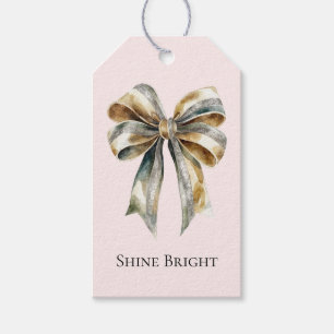 Christmas Blush Pink Rustic Green Gold Bow  Gift Tags