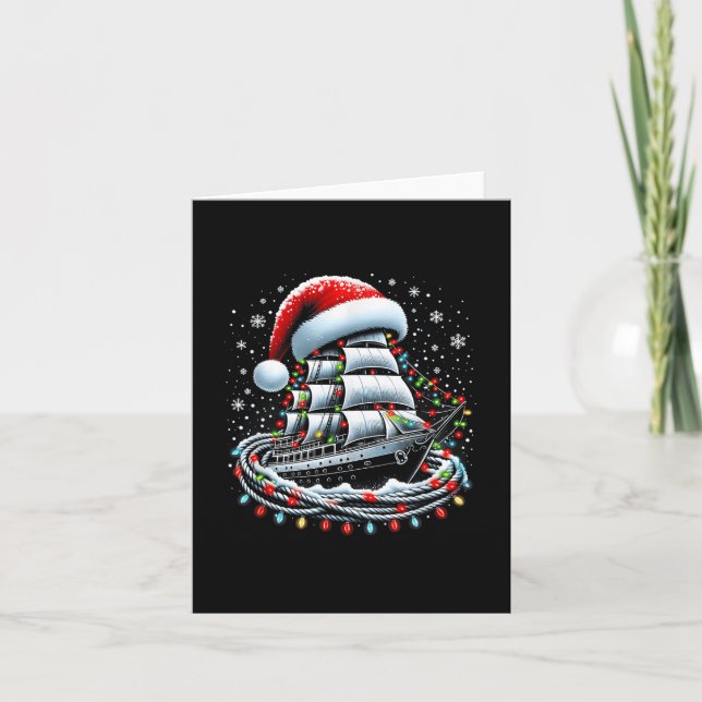 Christmas Boating Sailing Cruise Boat Surrounded B Card (Front)