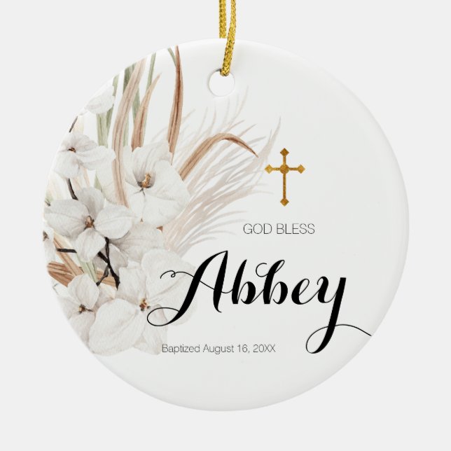 Christmas Bohemian Baptism Ornament God Bless (Front)