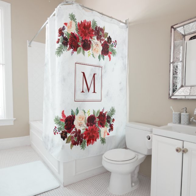 Christmas Boho Chic Floral Branch Marble Monogram (In Situ)