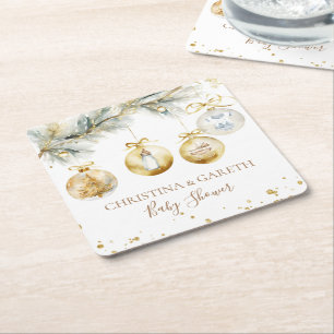 Christmas Boho Merry Little Baby Shower Square Paper Coaster