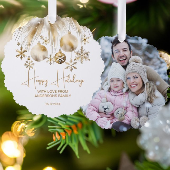 Christmas boho metallic watercolor photo template ornament card (Christmas boho metallic gold watercolor photo template ornament card unique Christmas cards modern)