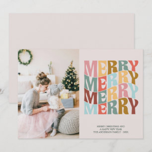 Christmas Boho Pastel Merry Wave Typography Photo  Holiday Card