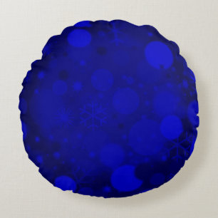 Christmas Bokeh, Blue-ROUND THROW PILLOW
