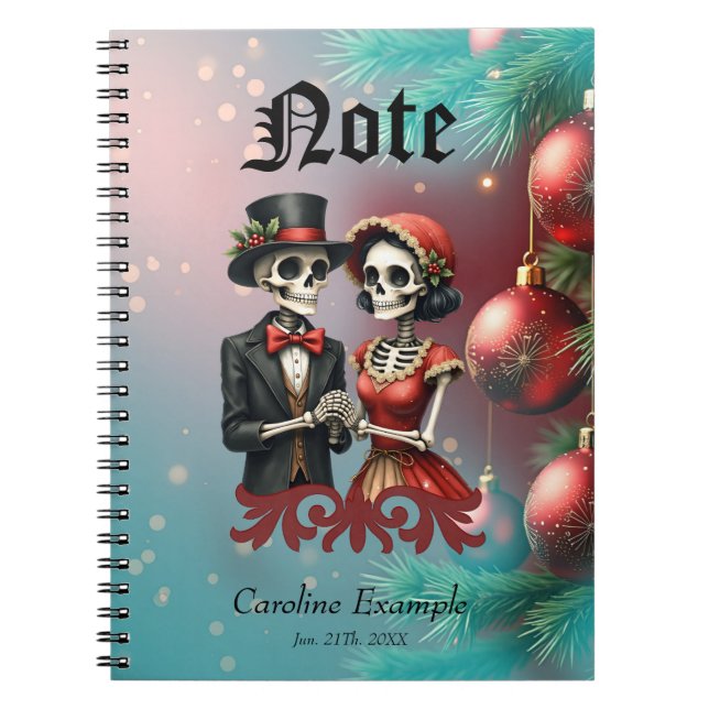 Christmas Bone Romance, A festive skeleton couple. Notebook (Front)