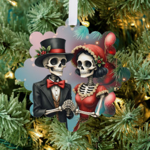 Christmas Bone Romance, A festive skeleton couple. Ornament Card