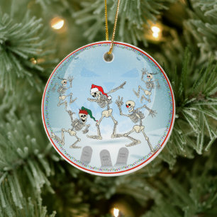 Christmas Bones in a Moonlit Snowy Graveyard Ceramic Ornament